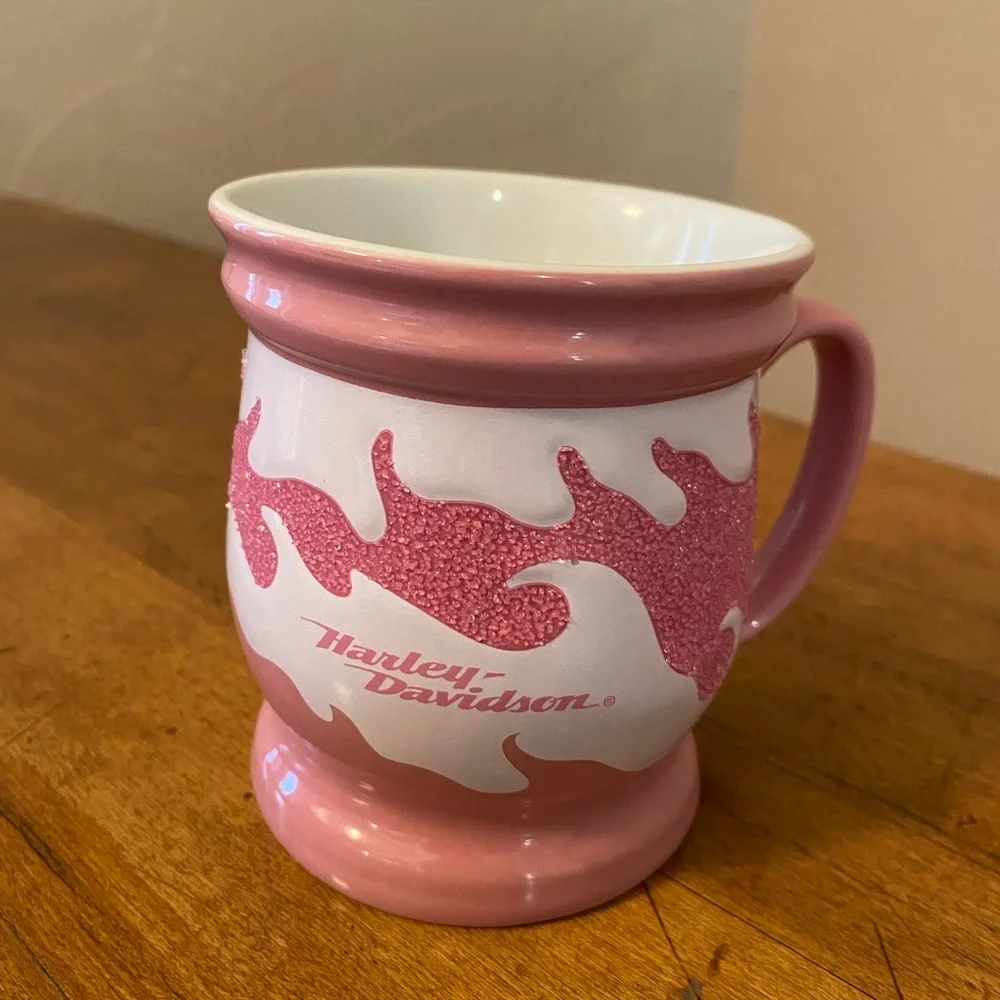 Russ Berrie Harley Davidson Motorcycle Flames Coffee Mug Cup Pink
